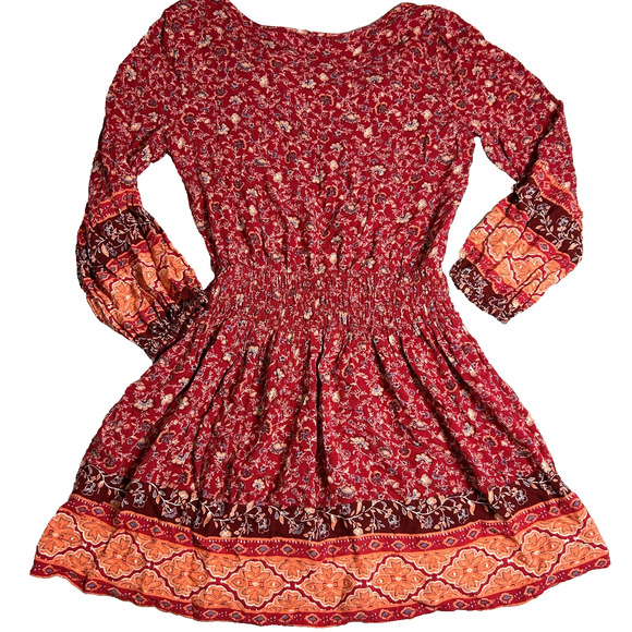 American Eagle Mini Drop Waist Dress Womens M Floral Bohemian Smocked Cottage - Picture 3 of 7